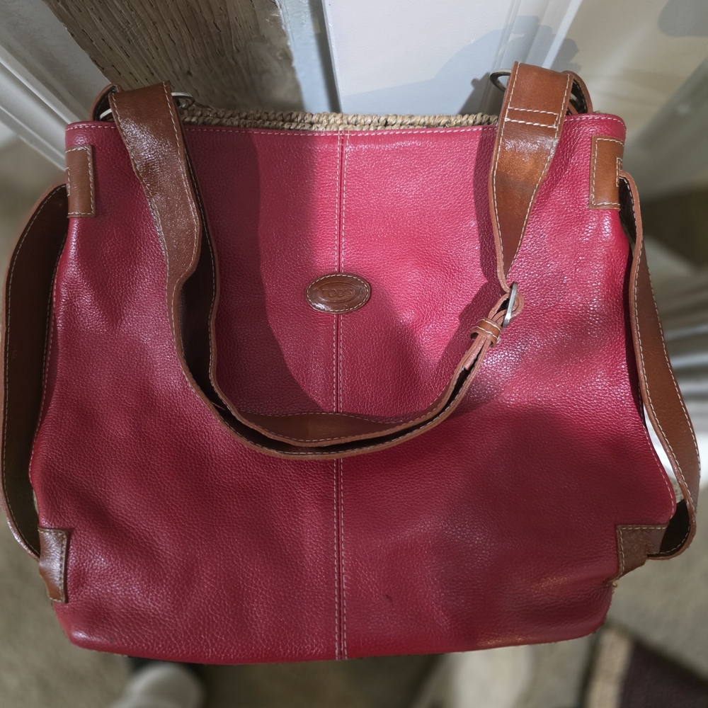 Tod's Red and Brown Leather Shoulder Bag